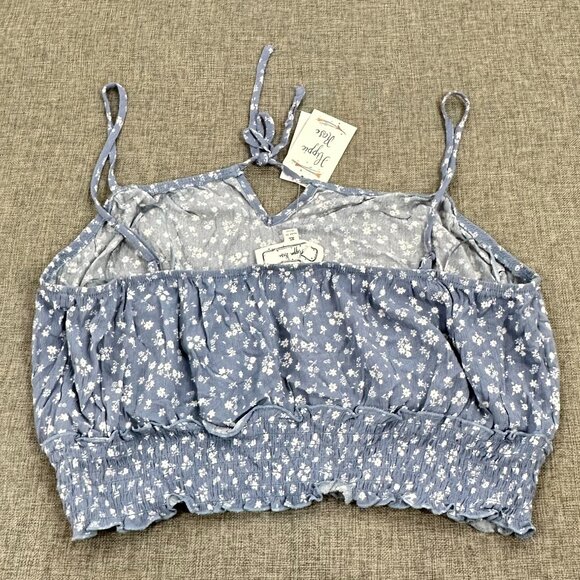 NEW! Hippie Rose Juniors Crop Cami Top Blue Strappy X-Large Floral Rayon - Picture 8 of 9